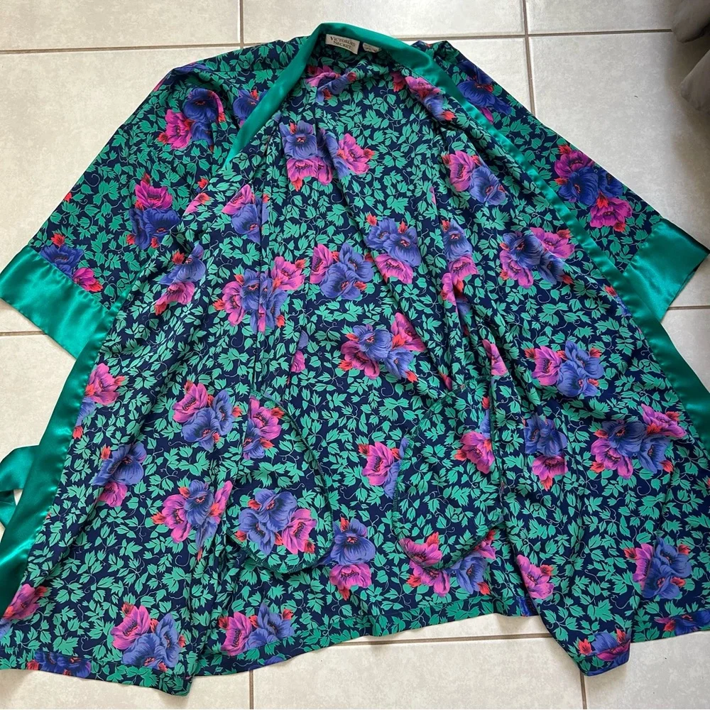 Victoria's Secret | Long Robe Floral Kimono Gold Label Tie Belt Gem Tone - Picture 7 of 9
